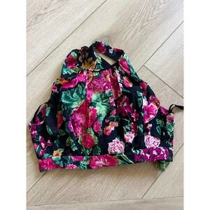 BCBGMAXAZRIA Floral Halter Top - Sleeveless Black Pink‎ Green - Size XXS